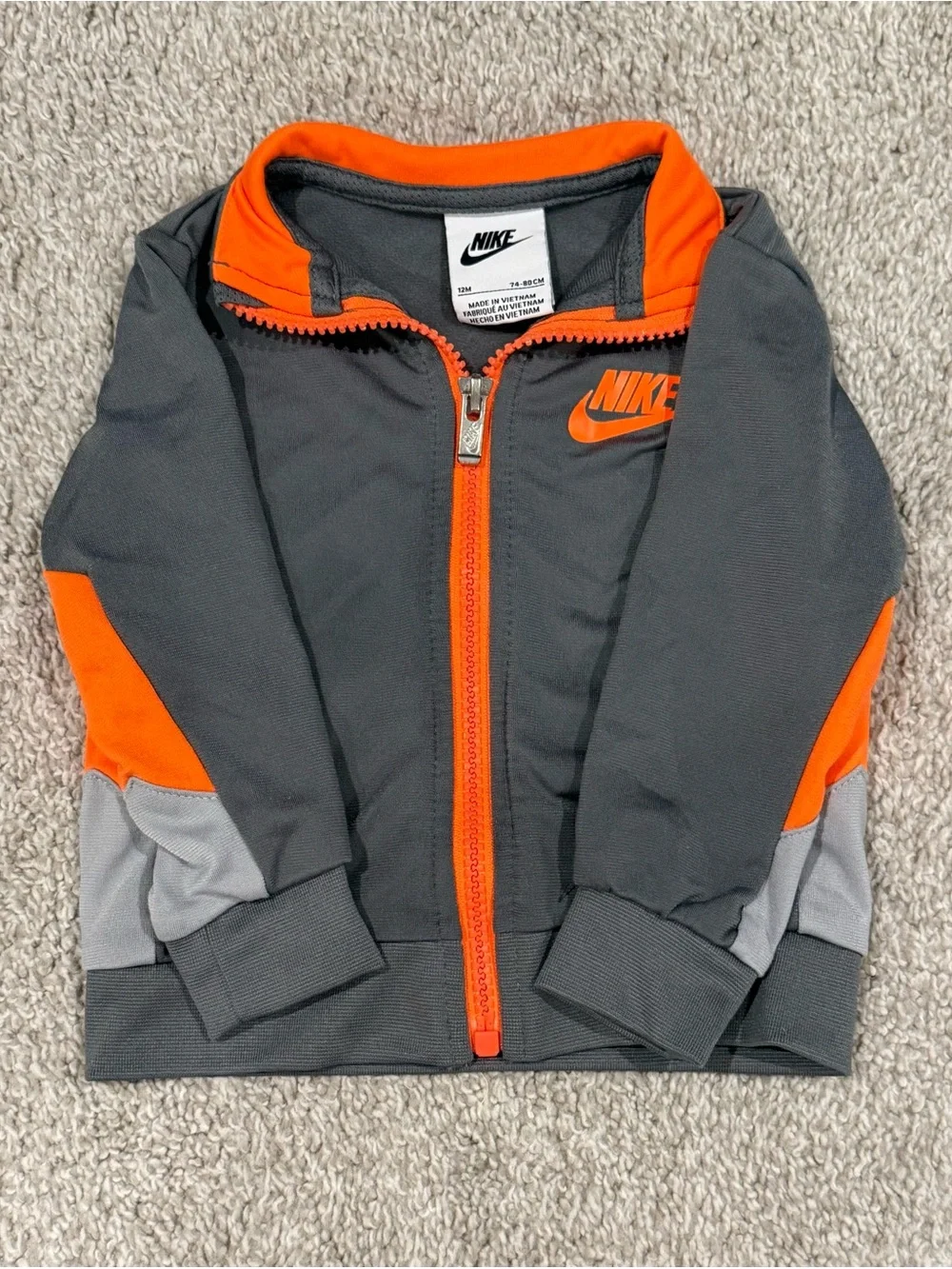 Nike Baby 12M Gray Orange Track Jacket & Pants Set